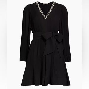 Milly Liv Embellished Pleated V-Neck Minidress Size 0 NWT